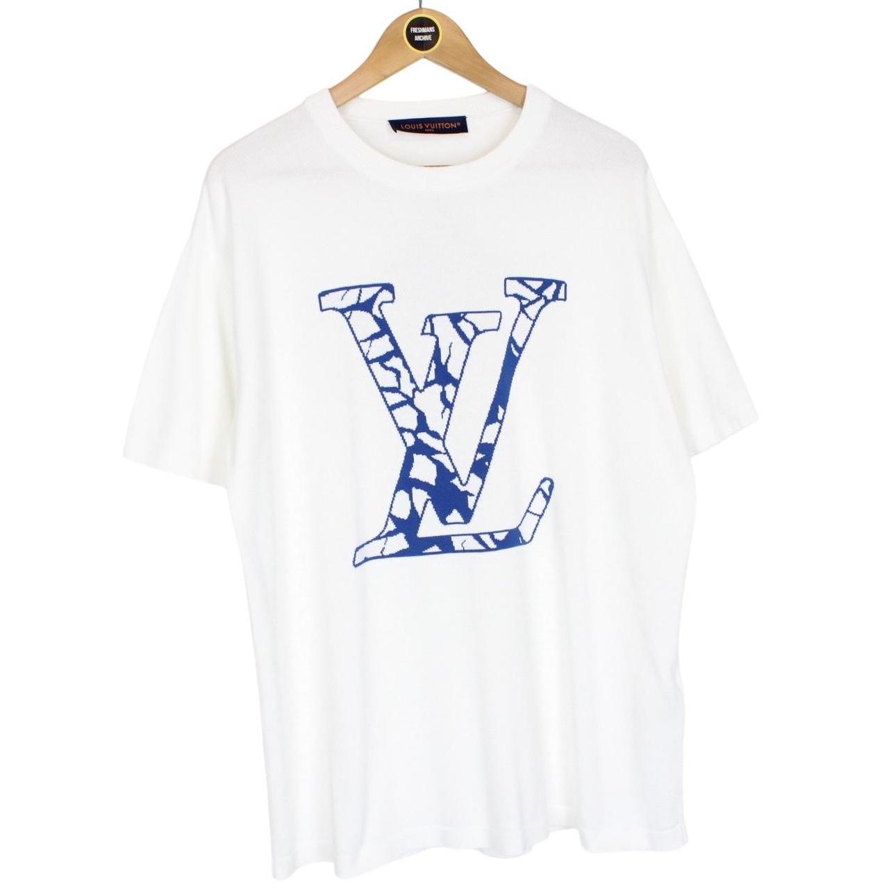 Louis Vuitton LV White and Blue Ice Cotton Knit Short Sleeve T-Shirt