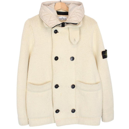 Stone Island AW 2020 Cream Double Breasted Wool Blend Knit Cardigan Jacket