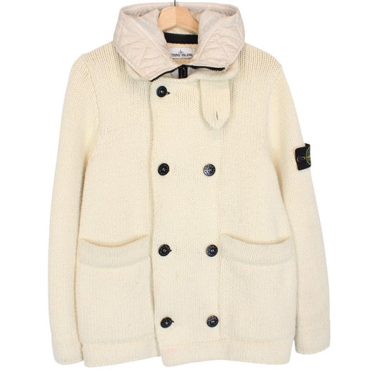 Stone Island AW 2020 Cream Double Breasted Wool Blend Knit Cardigan Jacket