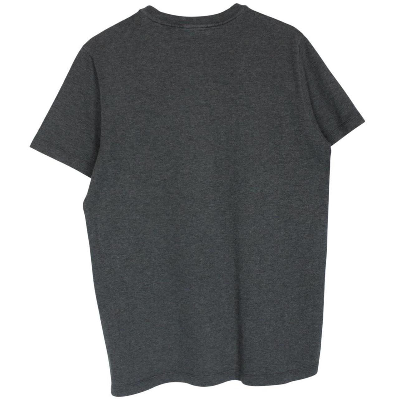 Prada grey cotton t-shirt with red logo and pocket detail, vintage style.