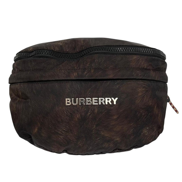 Burberry brown and black convertible bum bag with ape logo and durable material.