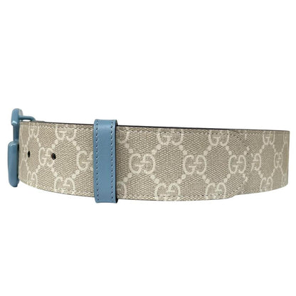 Gucci Beige and Light Blue GG Monogram Marmont Wide Leather Belt