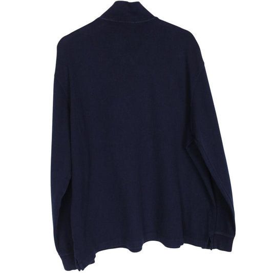 Polo Ralph Lauren navy blue cotton 1/4 zip sweatshirt with embroidered logo.