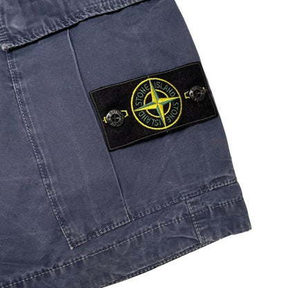 Stone Island navy blue cargo shorts with iconic compass logo and cotton material.