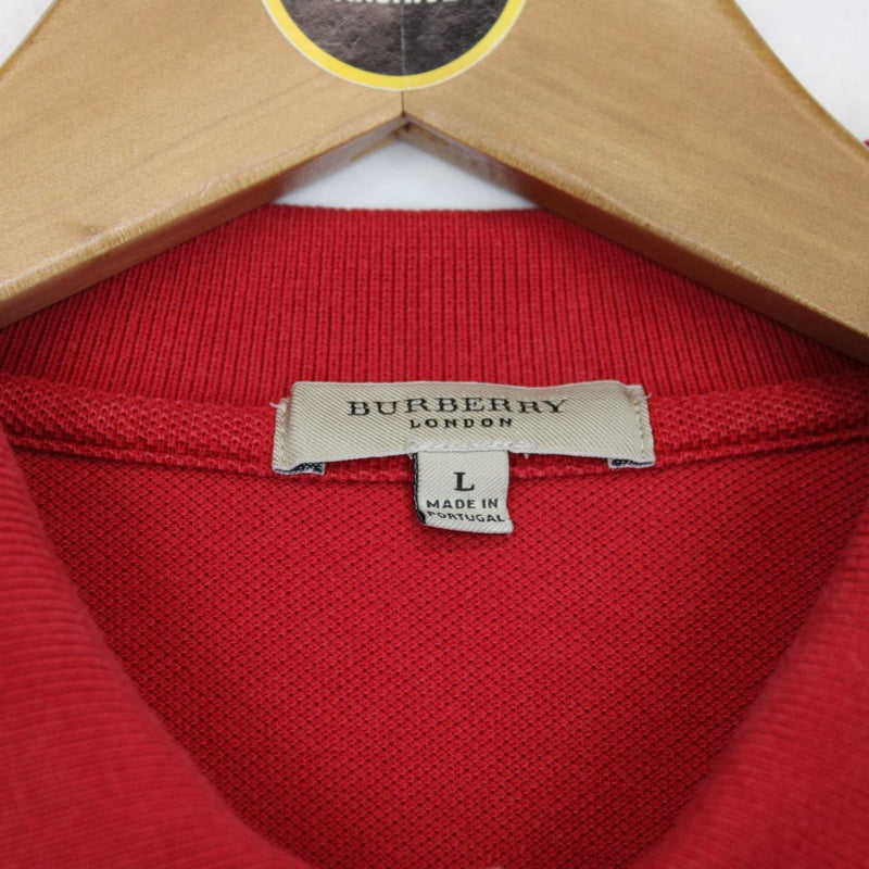 Burberry London Red Nova Check Detail Short Sleeve Cotton Polo Shirt
