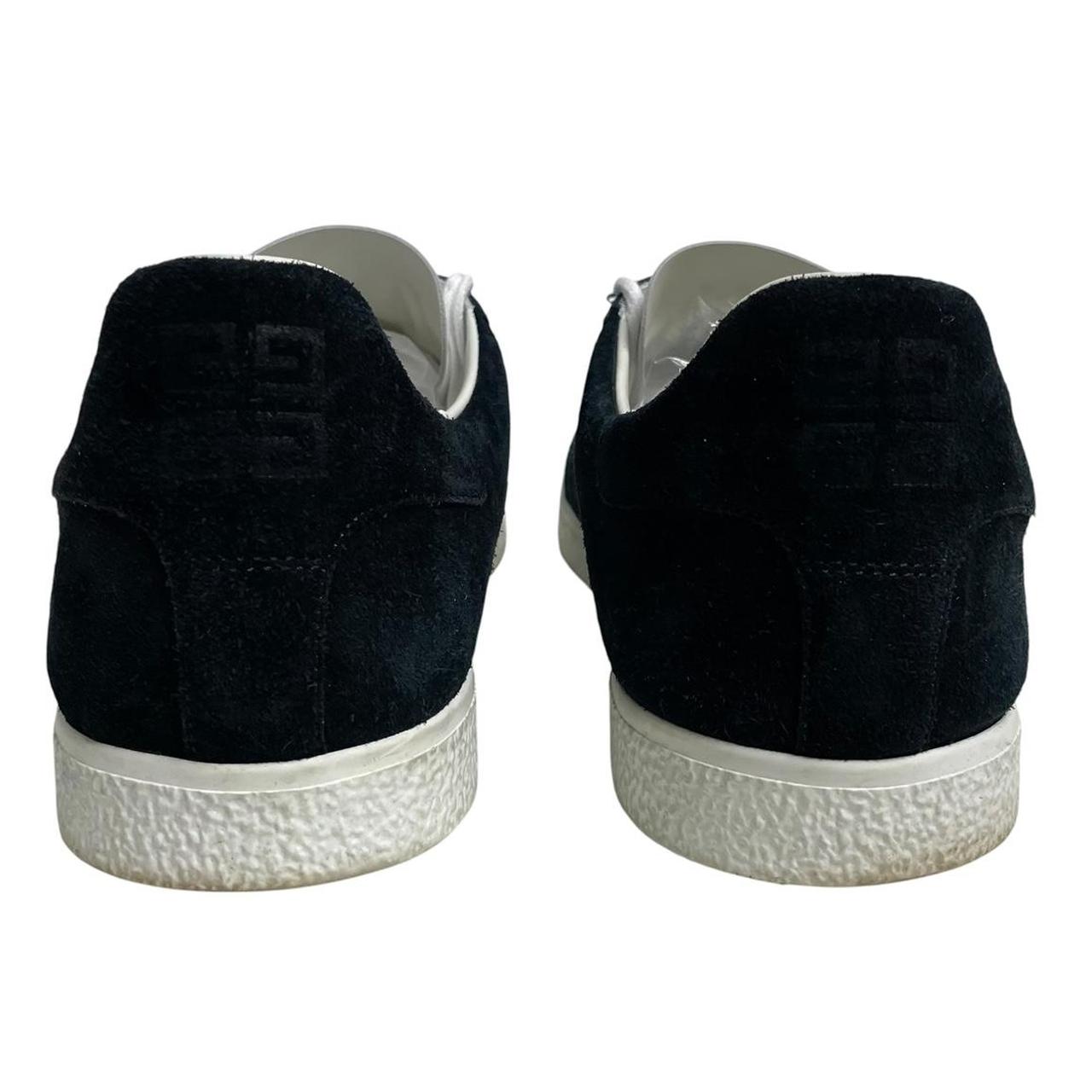 Givenchy trainers black and white suede low-top with logo detail and signs of wear.