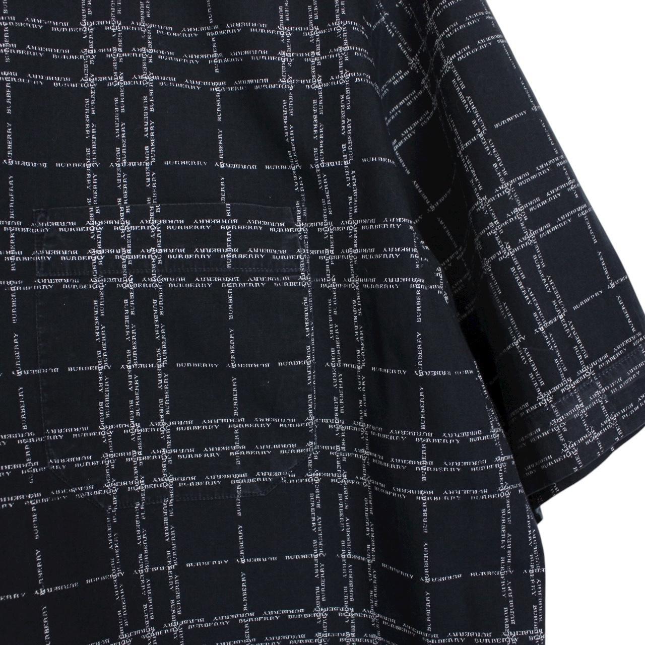 Vintage Burberry London Navy Blue Logo Print Short Sleeve Cotton Shirt