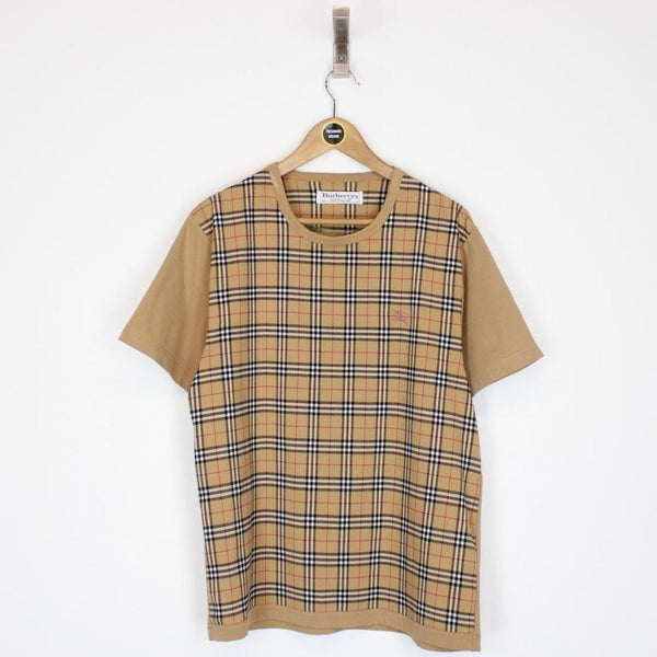 Vintage 90s Burberry Tan Brown Nova Check Short Sleeve Cotton T-Shirt