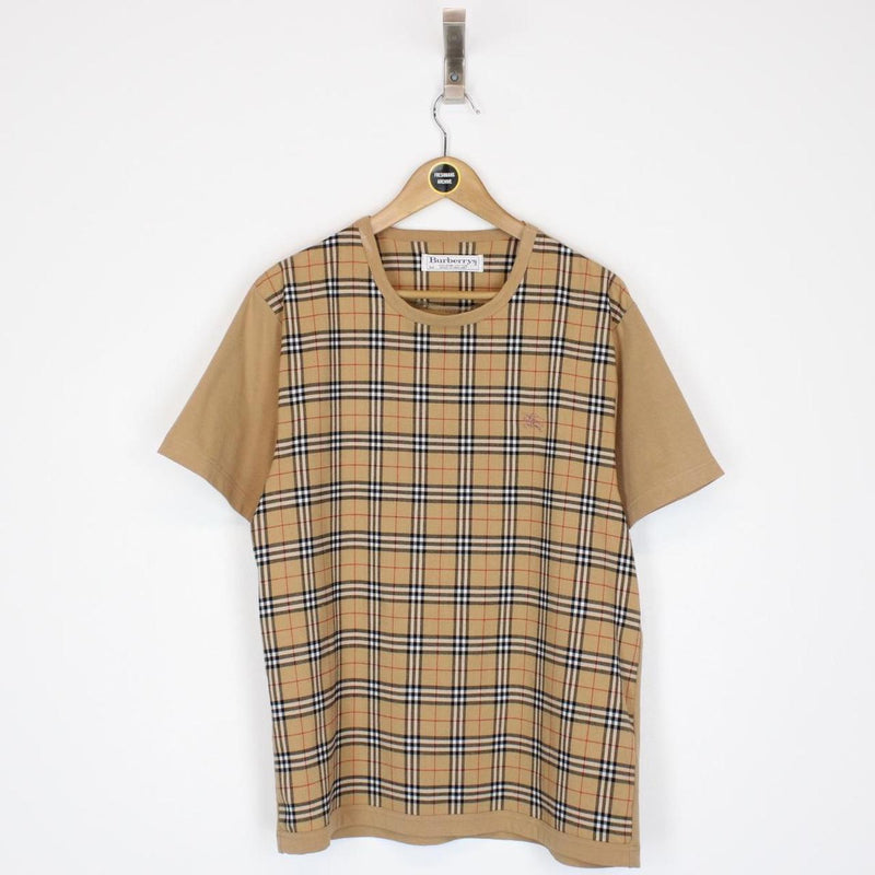 Vintage 90s Burberry Tan Brown Nova Check Short Sleeve Cotton T-Shirt