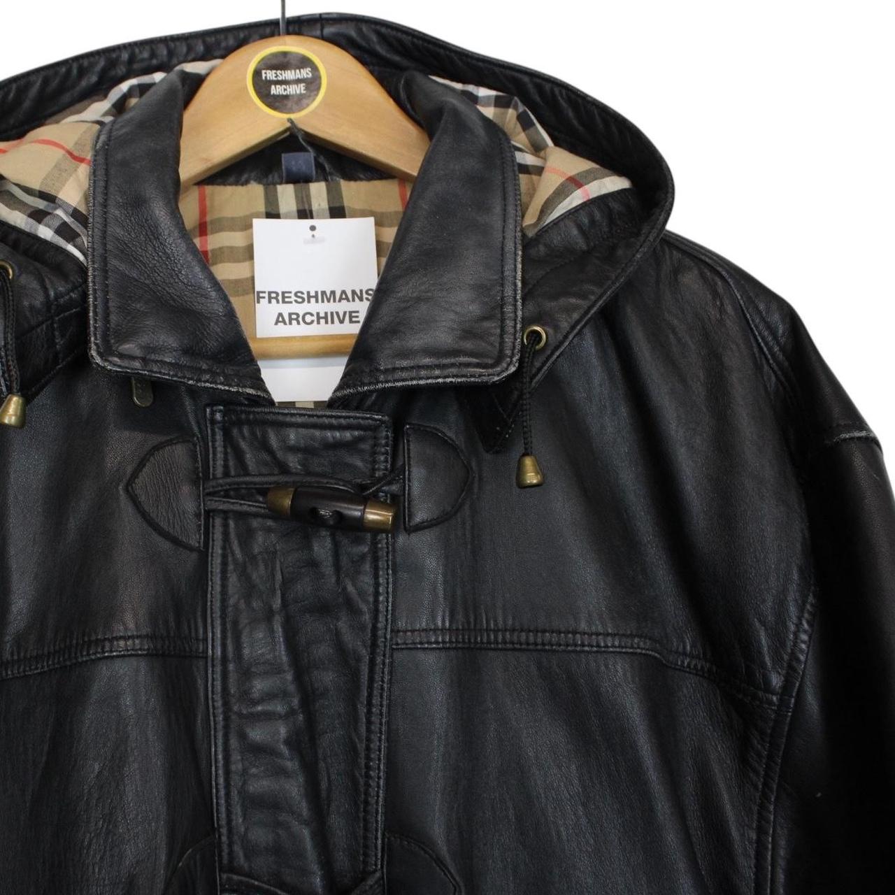Vintage 90s Burberry Black Nova Check Lined Leather Duffle Coat