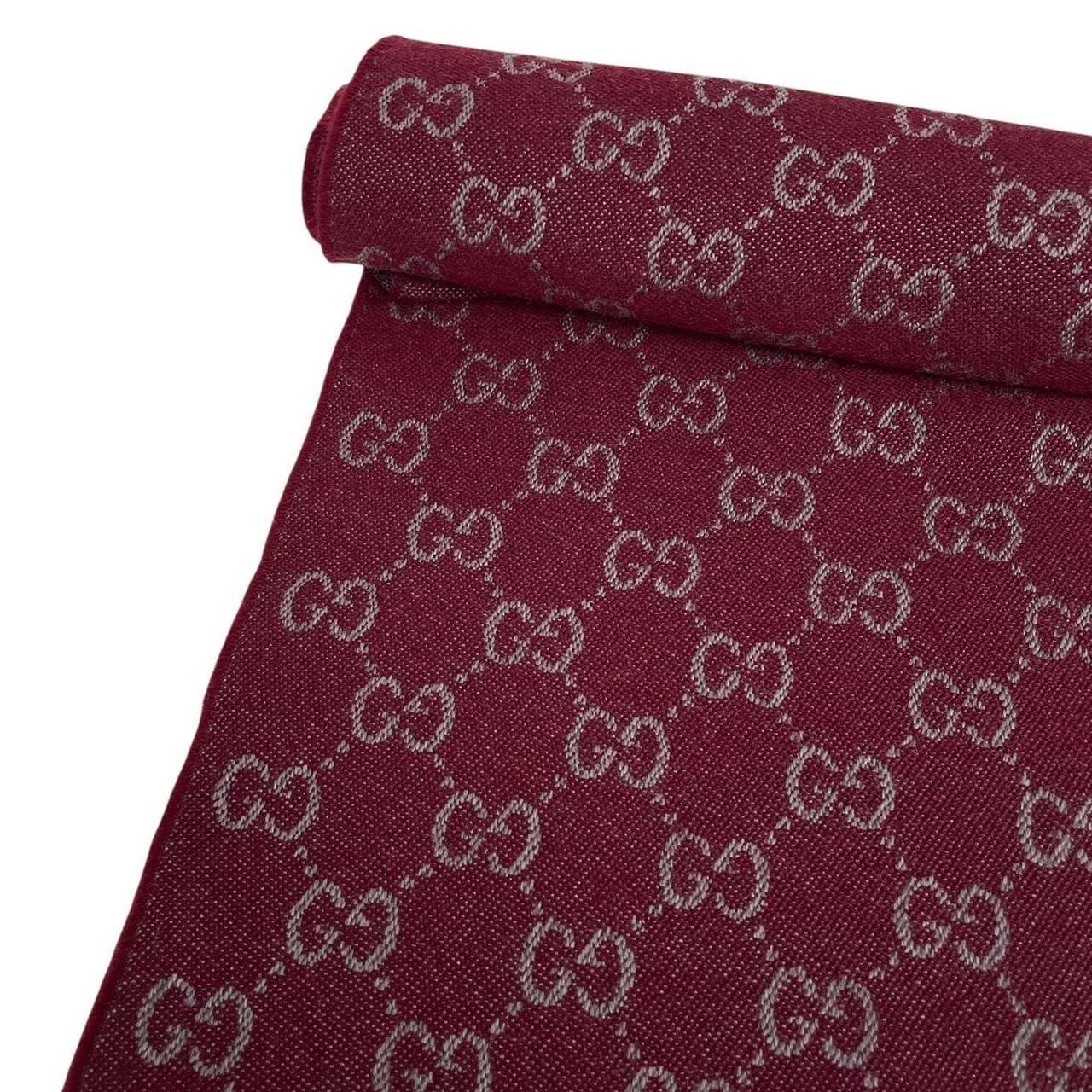 Gucci Burgundy and Grey Half GG Monogram Frayed Wool Scarf