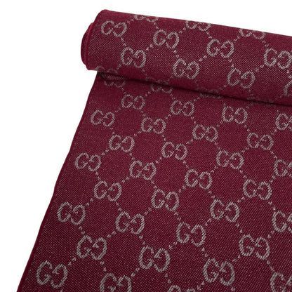 Gucci Burgundy and Grey Half GG Monogram Frayed Wool Scarf