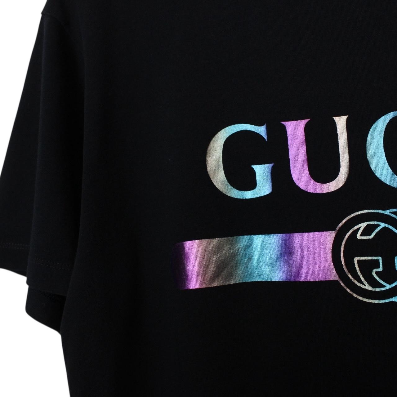 Gucci Black Iridescent Logo Short Sleeve Cotton T-Shirt