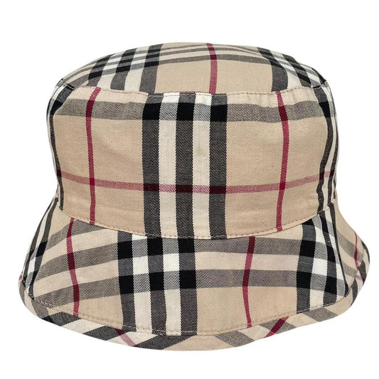 Burberry London Beige and Navy Blue Nova Check Reversible Bucket Hat