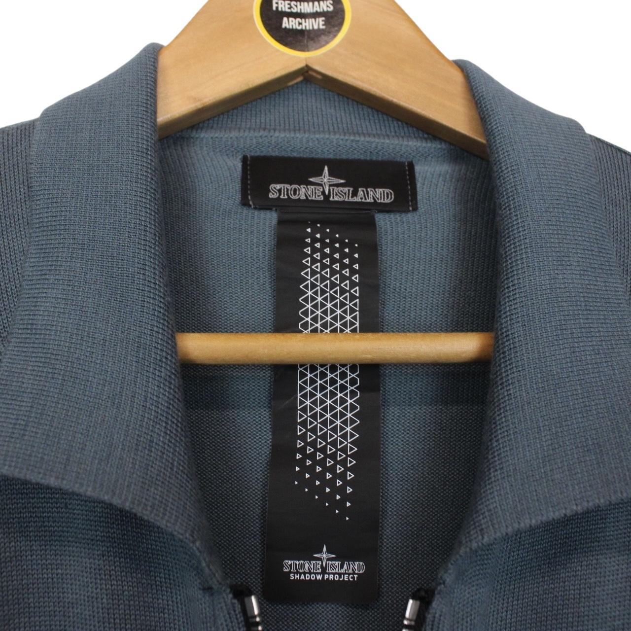 Stone Island Shadow Project AW 2022 Blue Cashmere Silk Blend Knit Full Zip