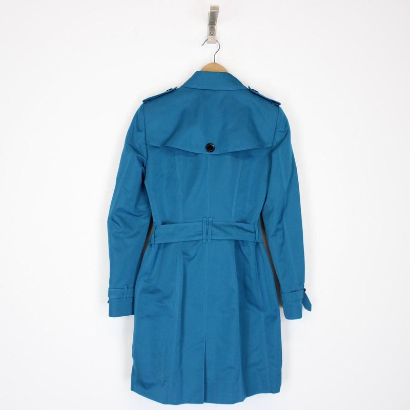 Burberry London Teal Blue Nova Check Double Breasted Belted Trench Coat