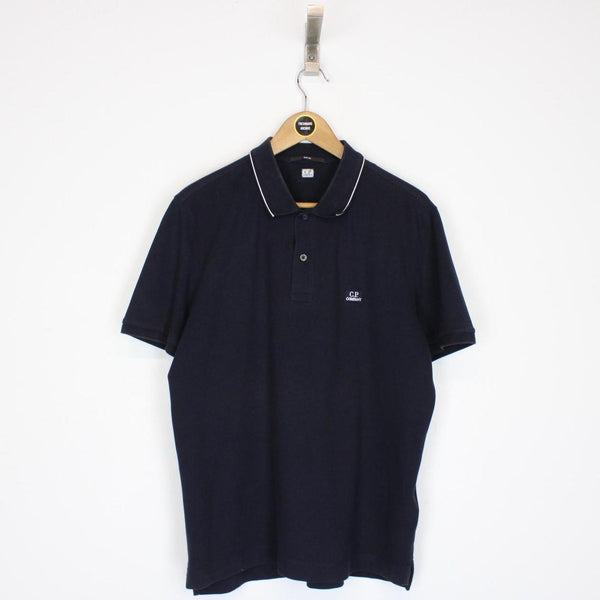 CP Company Navy Blue Logo Patch Short Sleeve Polo Shirt