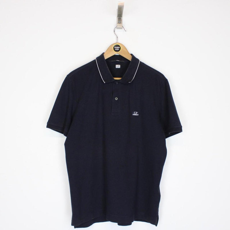 CP Company Navy Blue Logo Patch Short Sleeve Polo Shirt