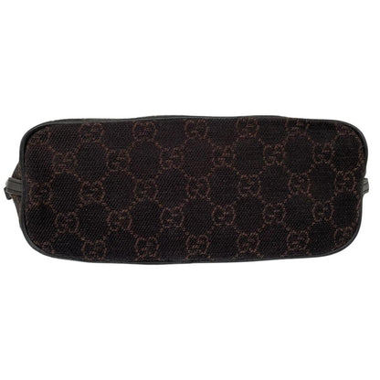 Gucci black and brown GG monogram canvas mini boat pochette bag with metal logo.