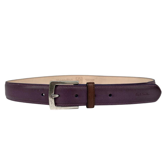 Paul Smith purple leather belt handcrafted in Spain with subtle storage marks.