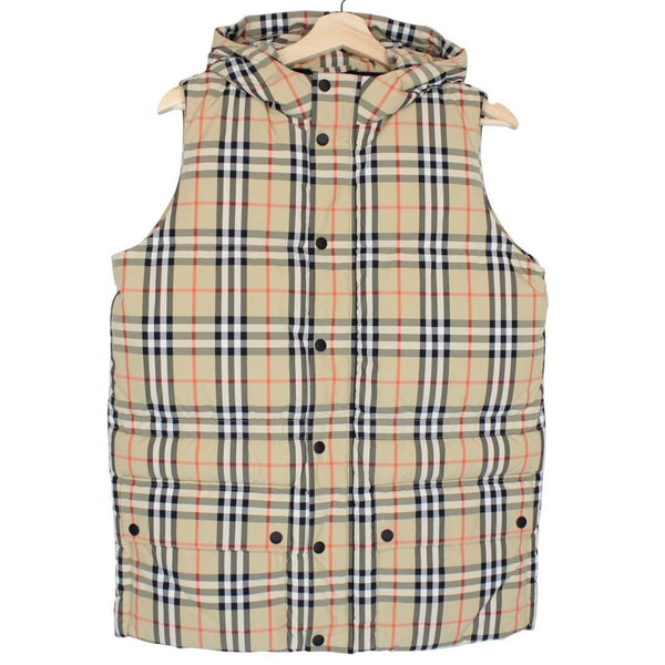 Burberry Beige Nova Check Down Hooded Puffer Gilet
