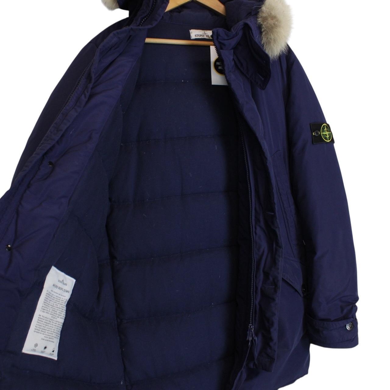 Stone Island AW 2015 Navy Blue Micro Reps Down Parka Coat with Fur Hood