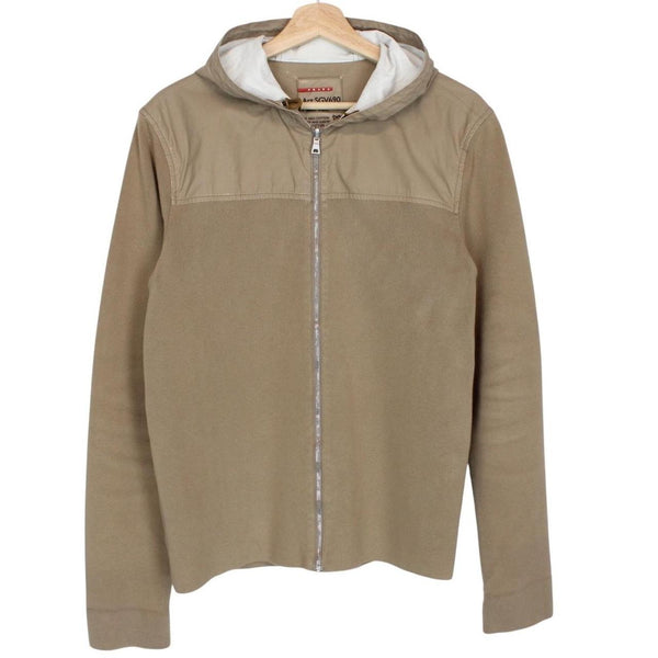 Prada Sport Tan Brown Full Zip Cotton Knit Hoodie