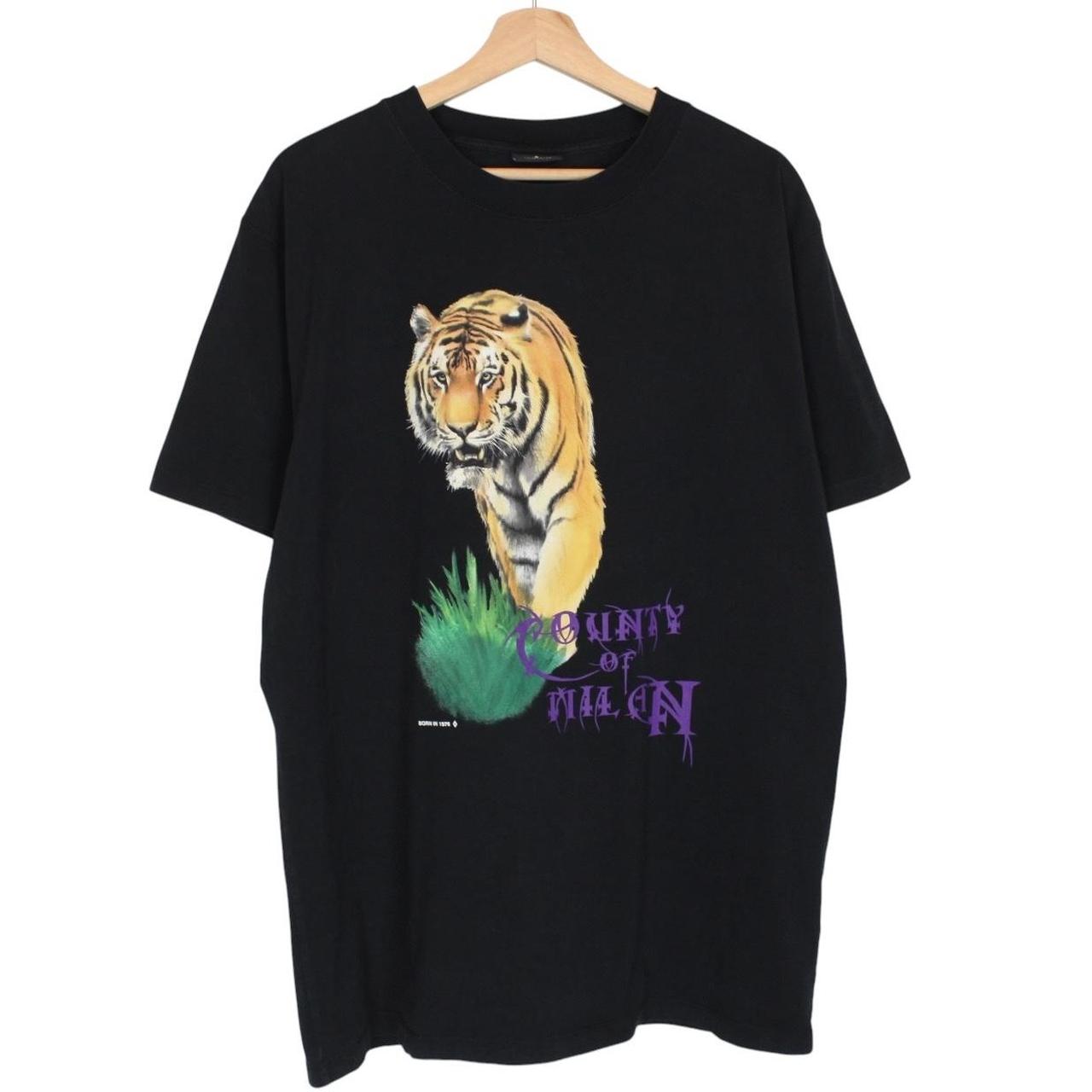 Marcelo Burlon black pocket t-shirt with multicoloured tiger print and logo detail.