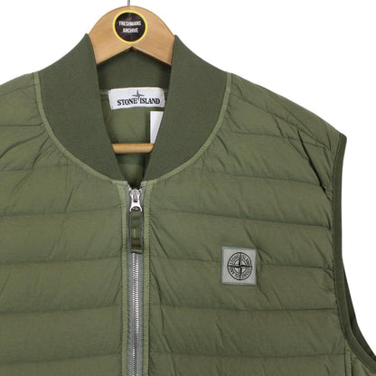 Stone Island SS 2021 Loom Woven Chambers Stretch Nylon TC Green Down Gilet