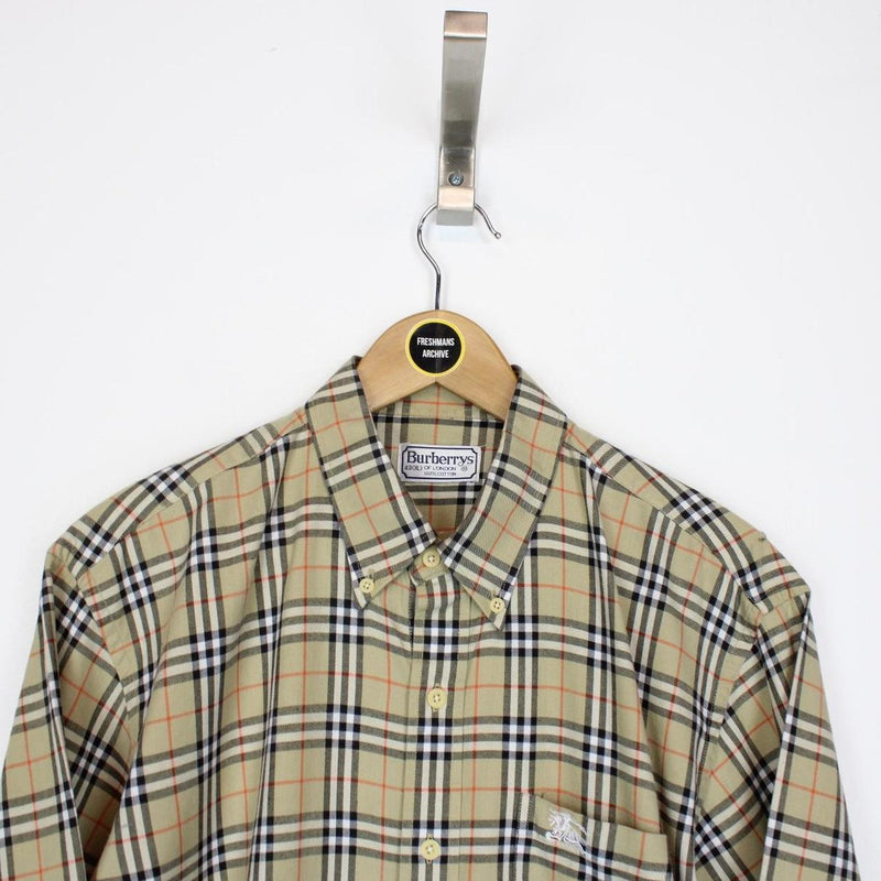 Vintage 90s Burberry Beige Nova Check Long Sleeve Cotton Shirt