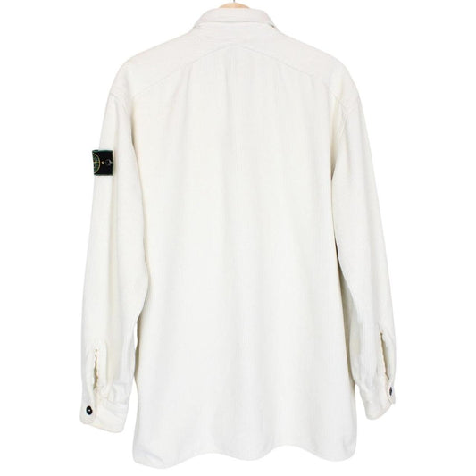 Vintage Stone Island AW 1996 White Long Sleeve Green Edge Badge Jumbo Corduroy Shirt