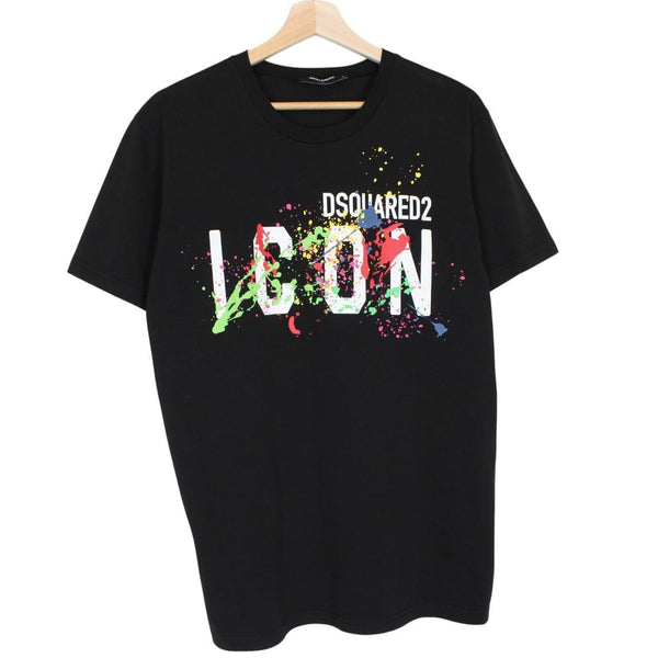 Dsquared2 Black and Multicoloured Paint Splatter Print Short Sleeve T-Shirt