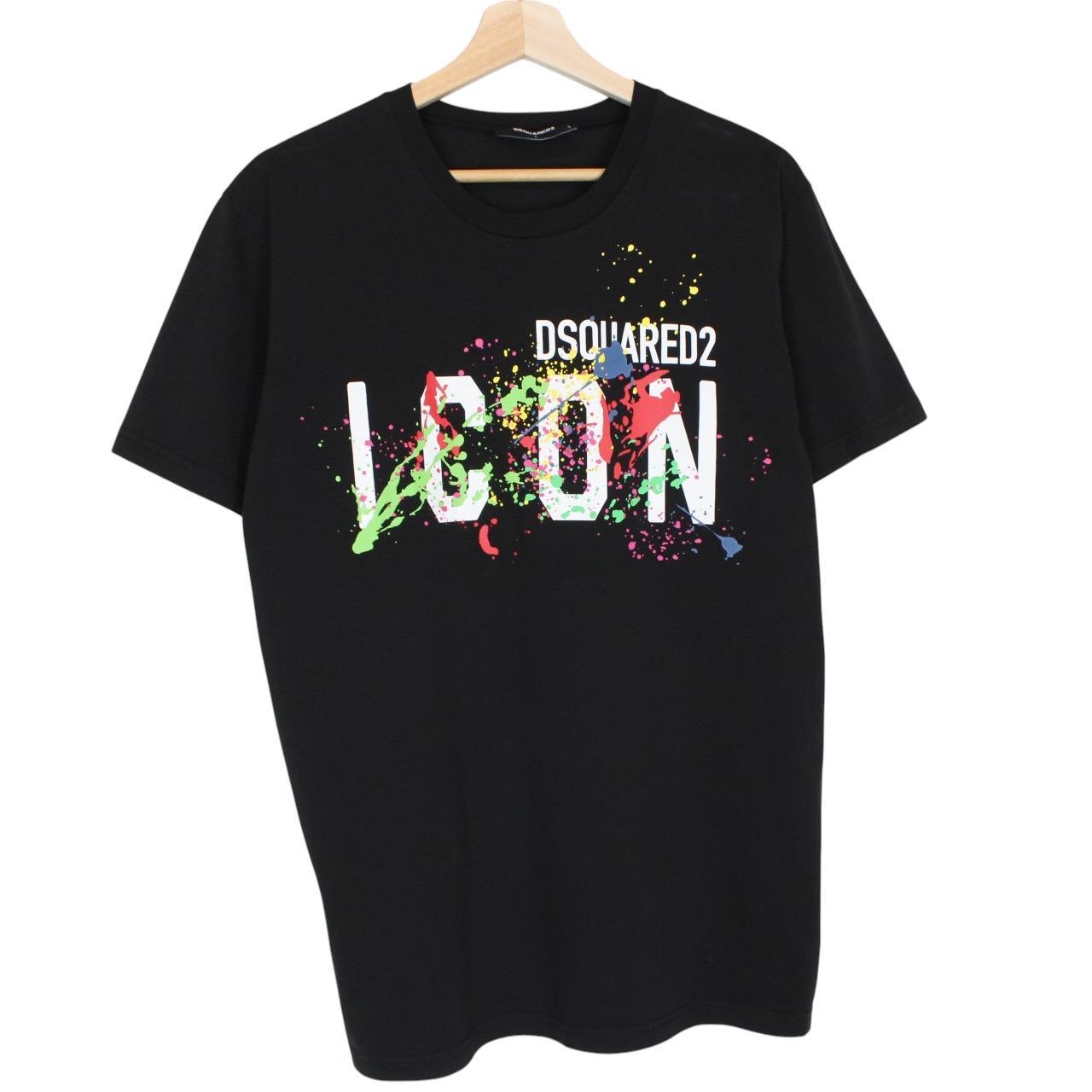 Dsquared2 Black and Multicoloured Paint Splatter Print Short Sleeve T-Shirt