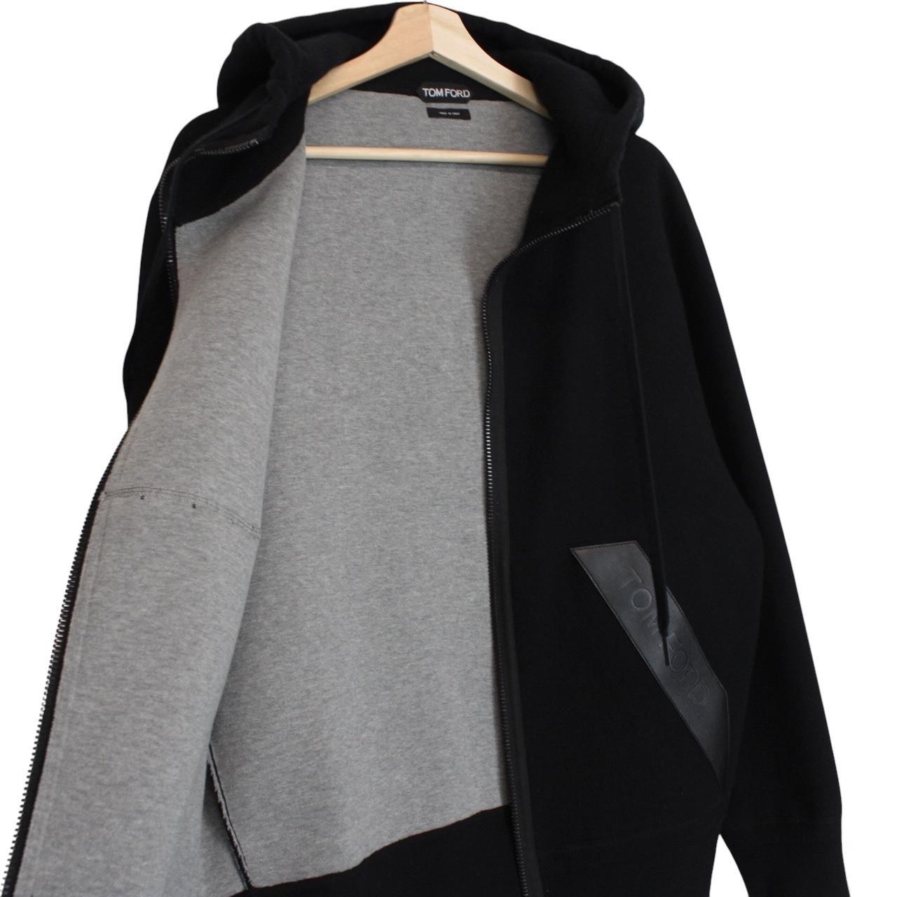 TOM FORD black full zip hoodie cashmere cotton blend with logo detail.