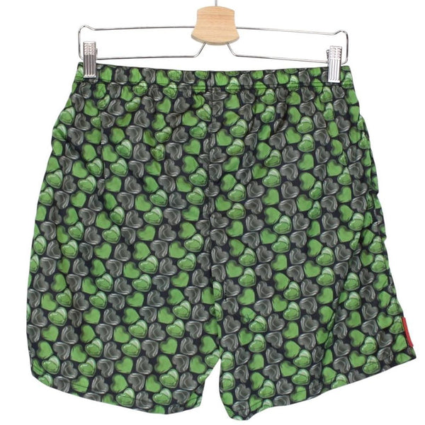 Prada 2008 Green and Black Love Hearts Nylon Swim Shorts