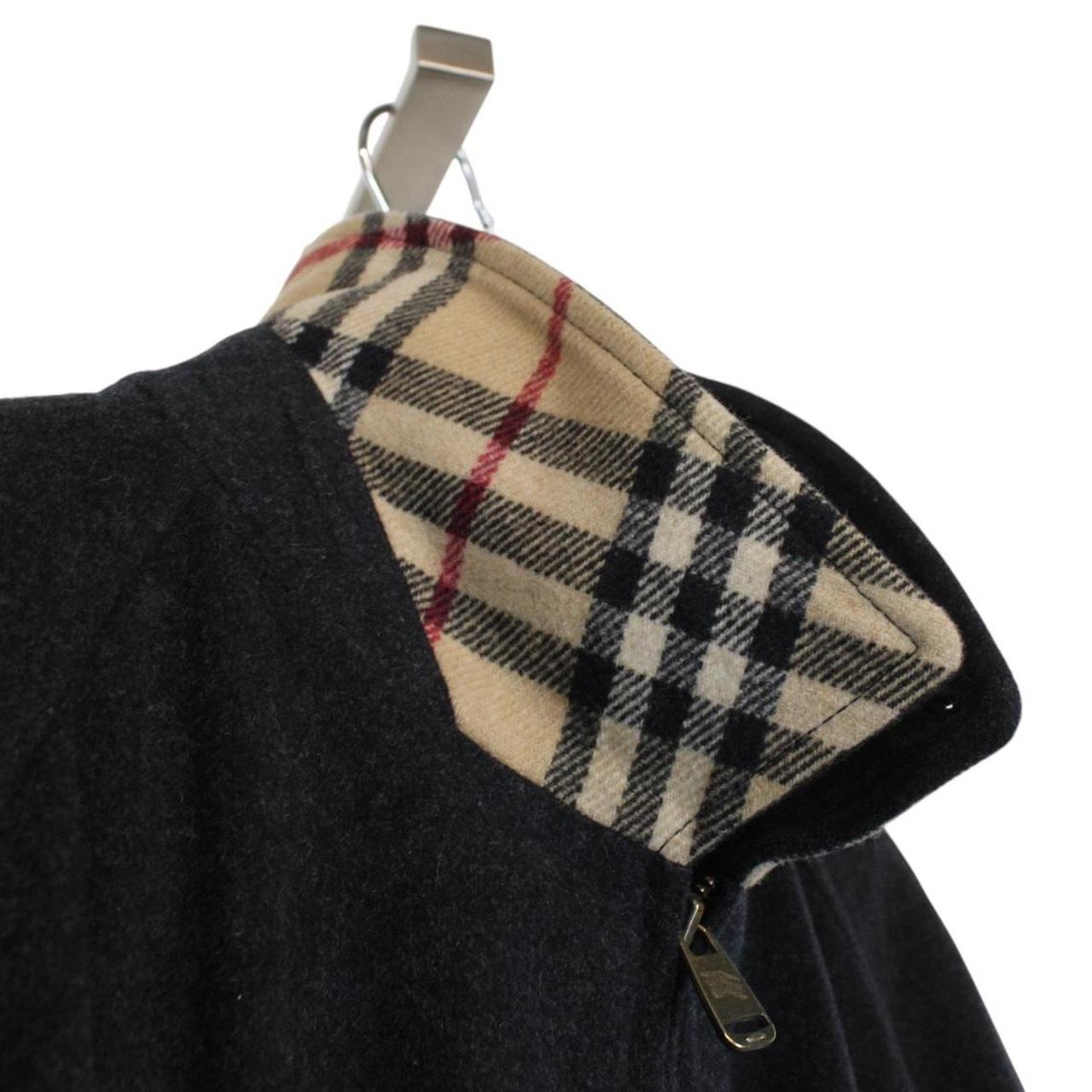 Vintage Burberry London Dark Grey Nova Check Lined Wool Harrington Jacket