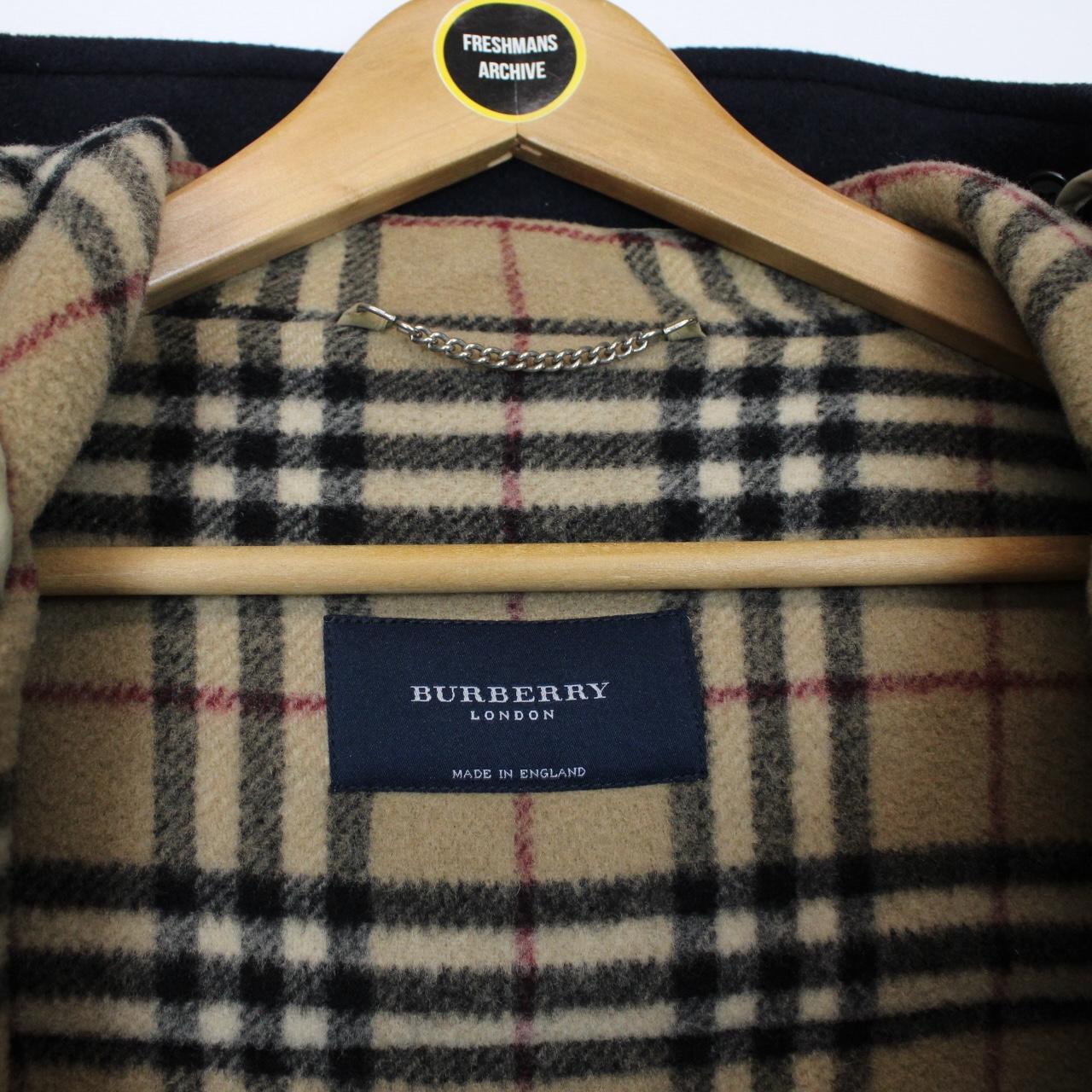 Vintage Burberry London Navy Blue Nova Check Wool Duffle Coat