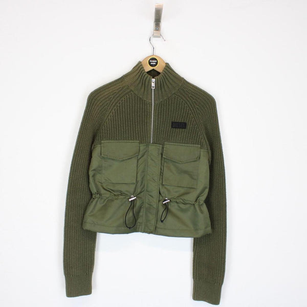 Diesel Green Wool Knit Full Zip Utlility Cardigan Jumper
