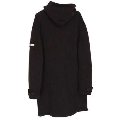 Stone Island brown knit duffle coat with logo patch and wool blend material.