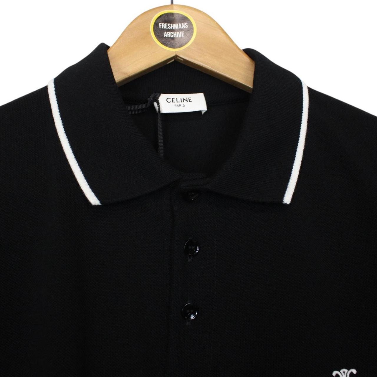 Celine Black and White Logo Embroidered Short Sleeve Cotton Polo Shirt