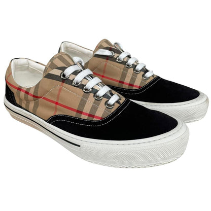 Burberry Wilson Beige and Black Nova Check Suede Low Top Trainers