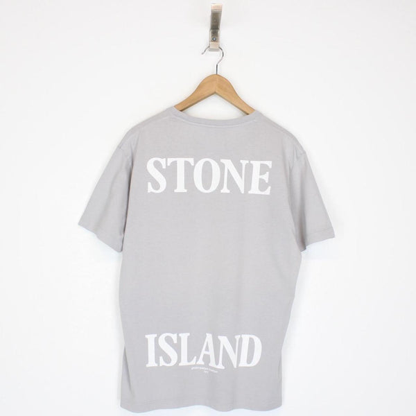 Stone Island Grey and White Short Sleeve Logo Cotton T-Shirt