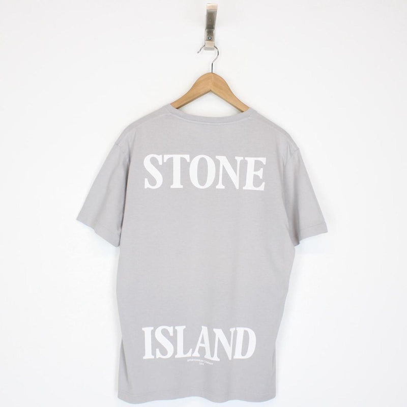 Stone Island Grey and White Short Sleeve Logo Cotton T-Shirt