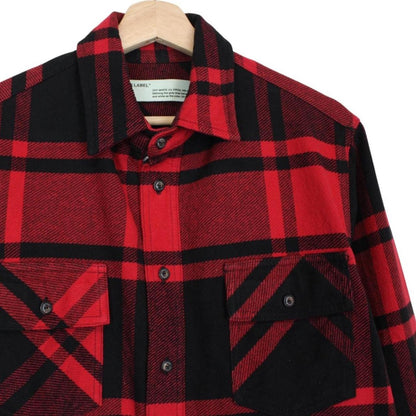 Off White Red and Black Tartan Check Long Sleeve Stencil Flannel Shirt