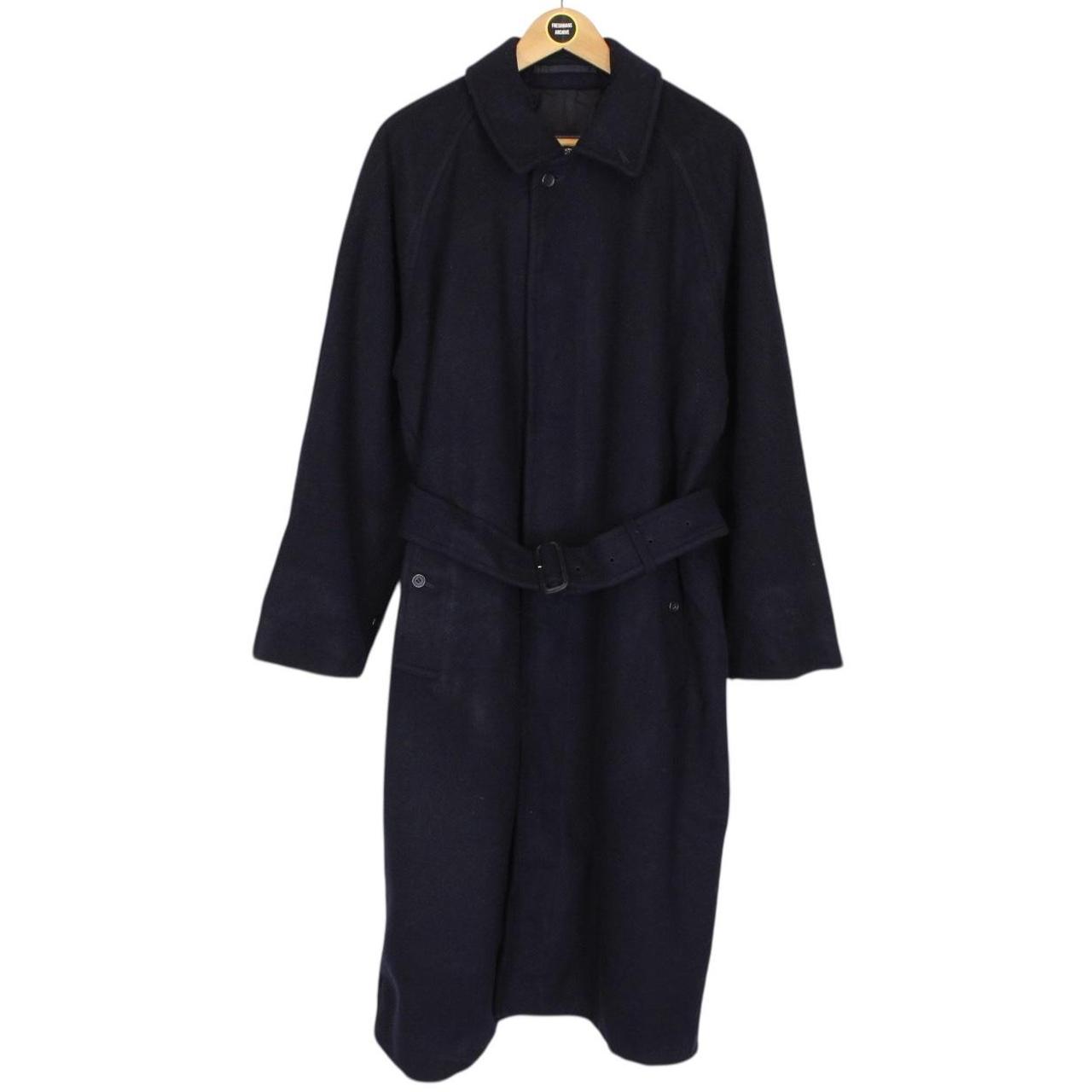 Vintage 90s Burberry Navy Blue Belted Wool Overcoat