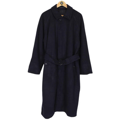 Vintage 90s Burberry Navy Blue Belted Wool Overcoat