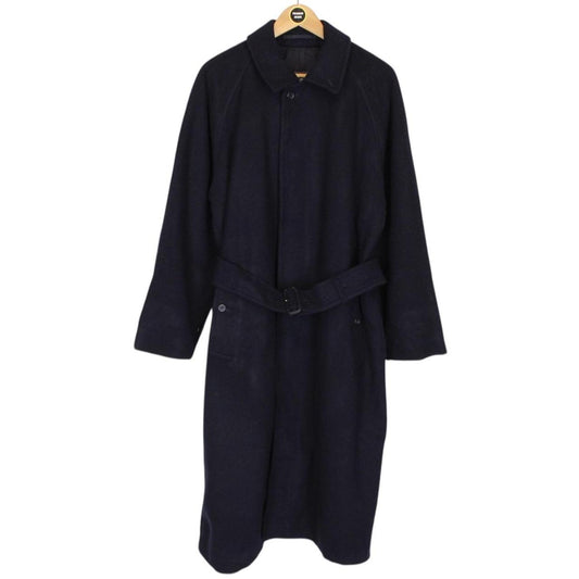 Vintage 90s Burberry Navy Blue Belted Wool Overcoat