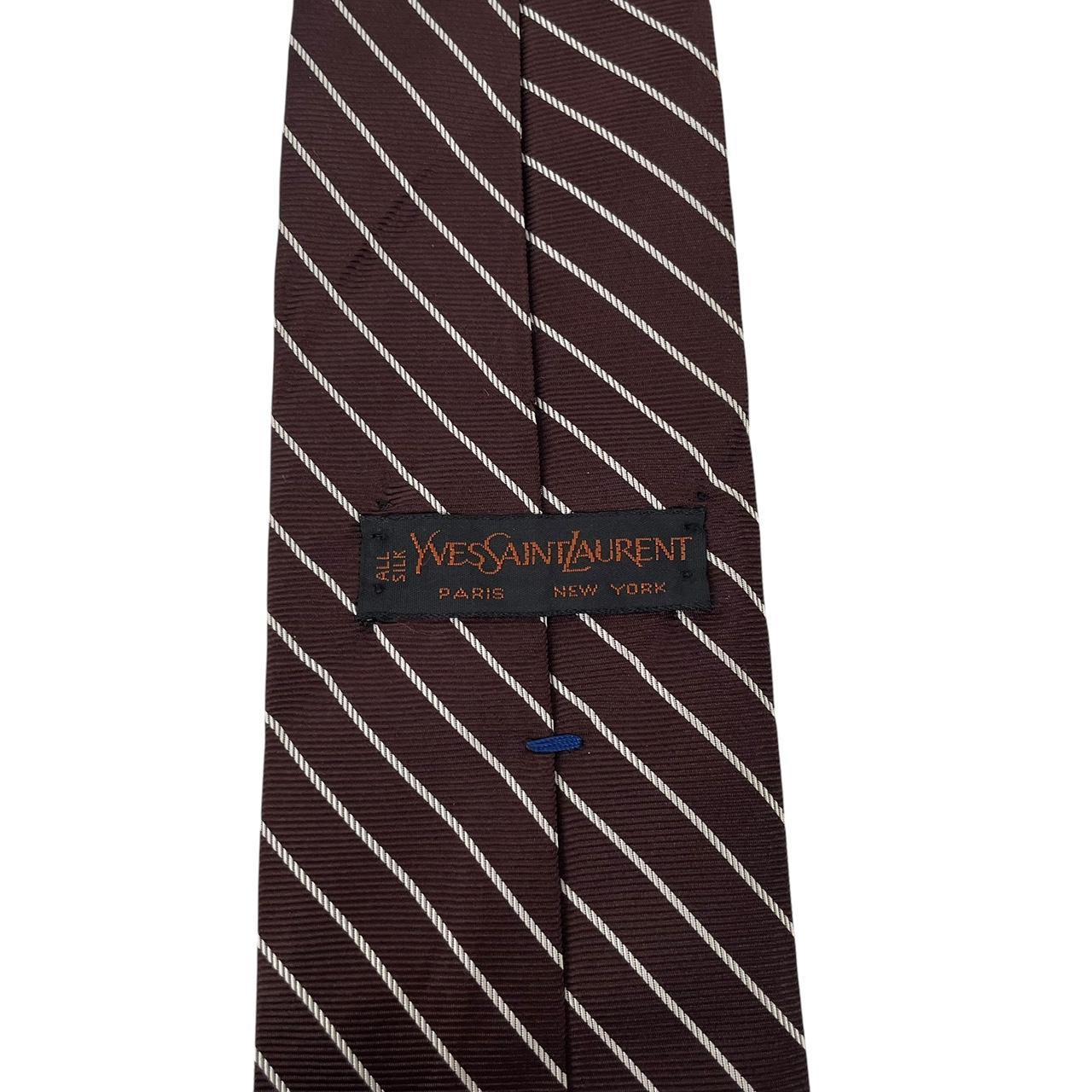 Vintage Yves Saint Laurent Brown and White Striped Silk Tie