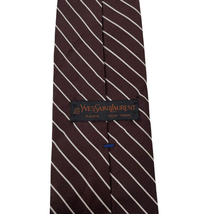 Vintage Yves Saint Laurent Brown and White Striped Silk Tie