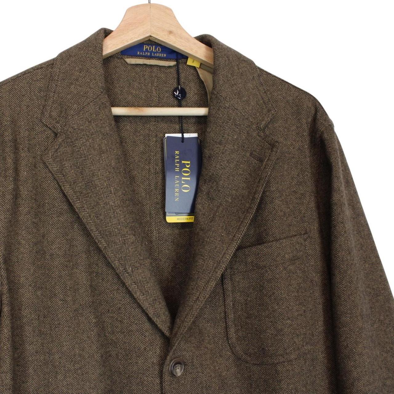 Polo Ralph Lauren brown herringbone wool blend sportcoat blazer with tags and logo.